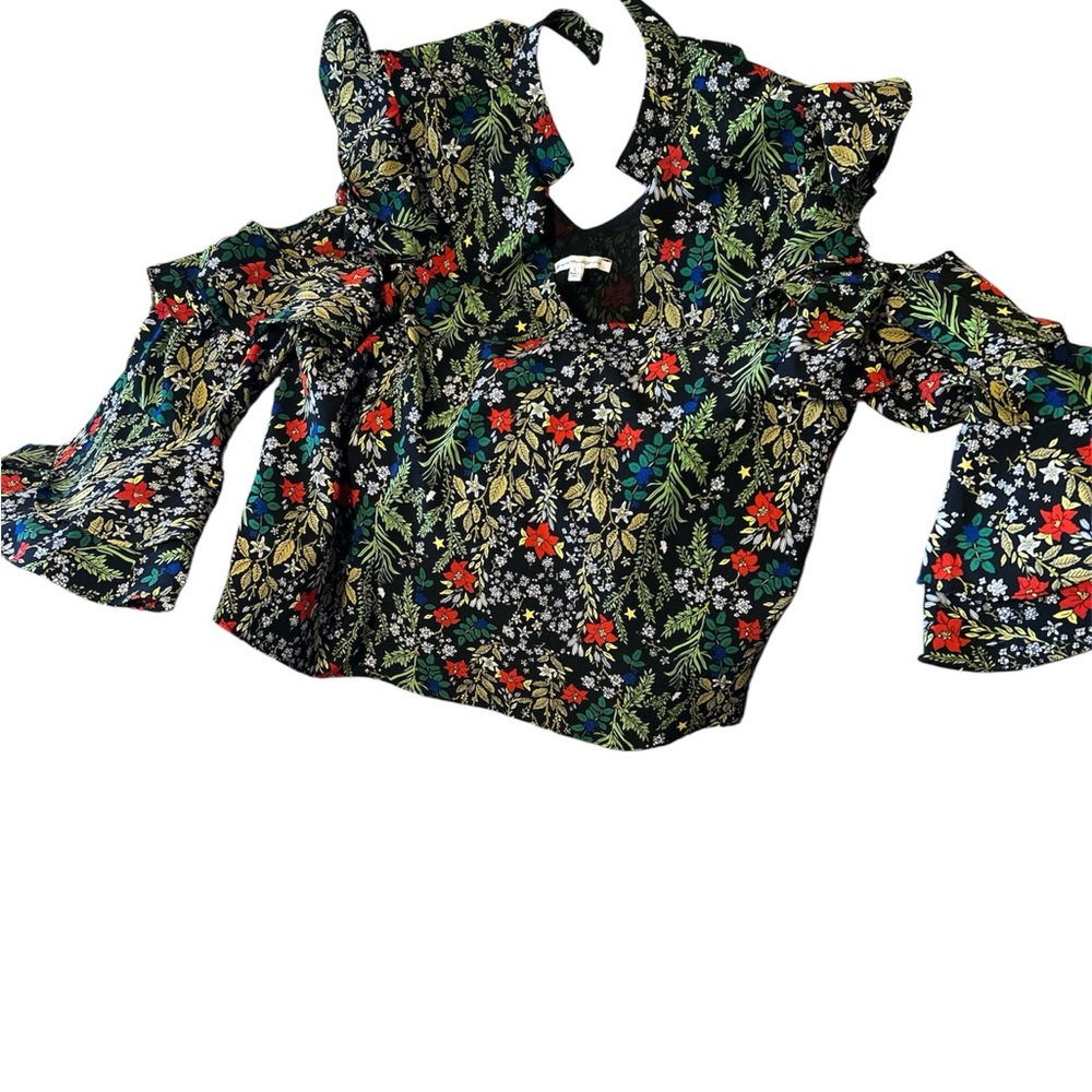 Symphony Floral Cold Shoulder Blouse - Black Multi